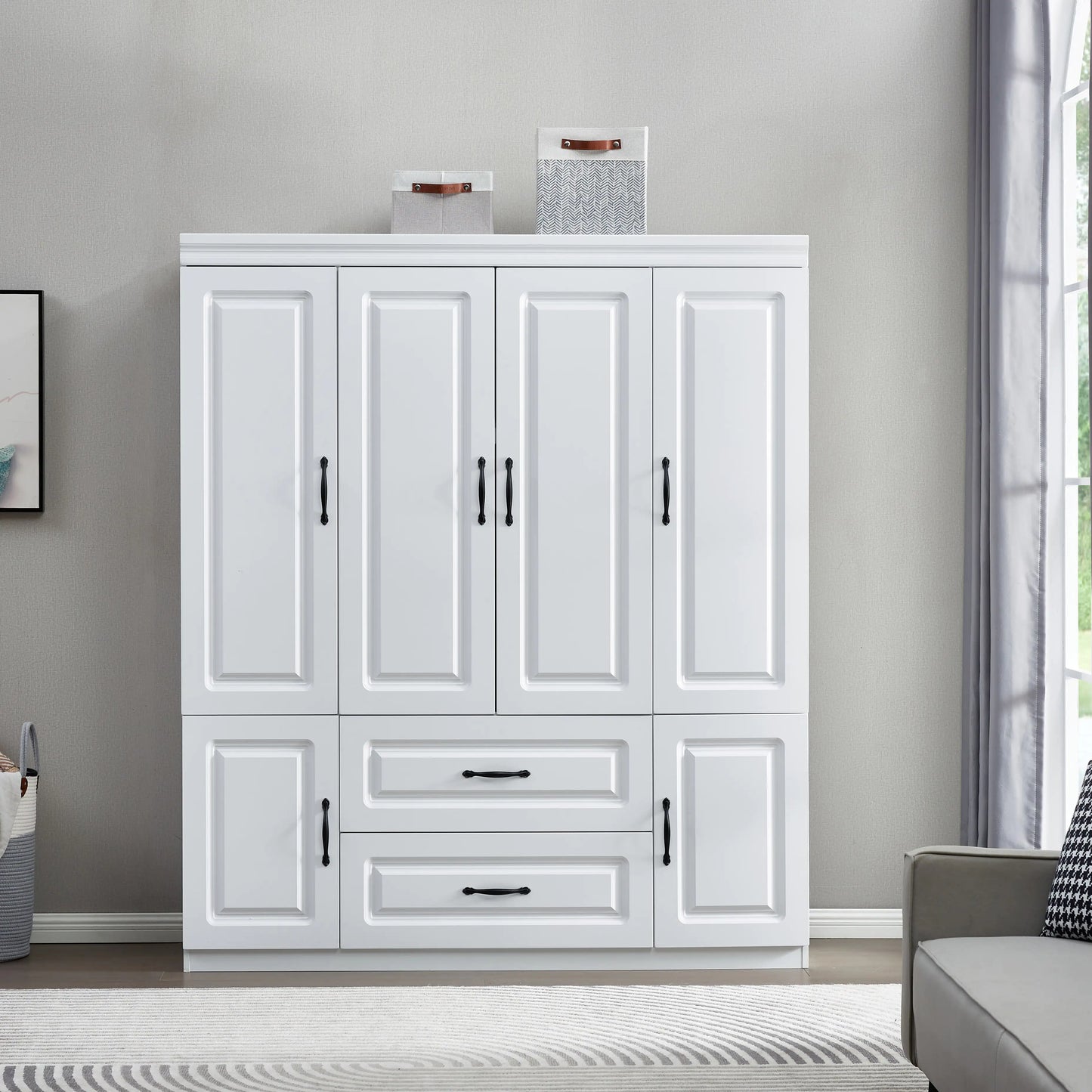 White Solid Wood Wardrobe 74"
