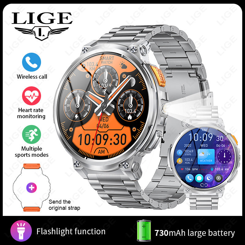 K66 Outdoor Sports Smart Watch with Flashlight for Men, Waterproof Bluetooth Fitness Tracker