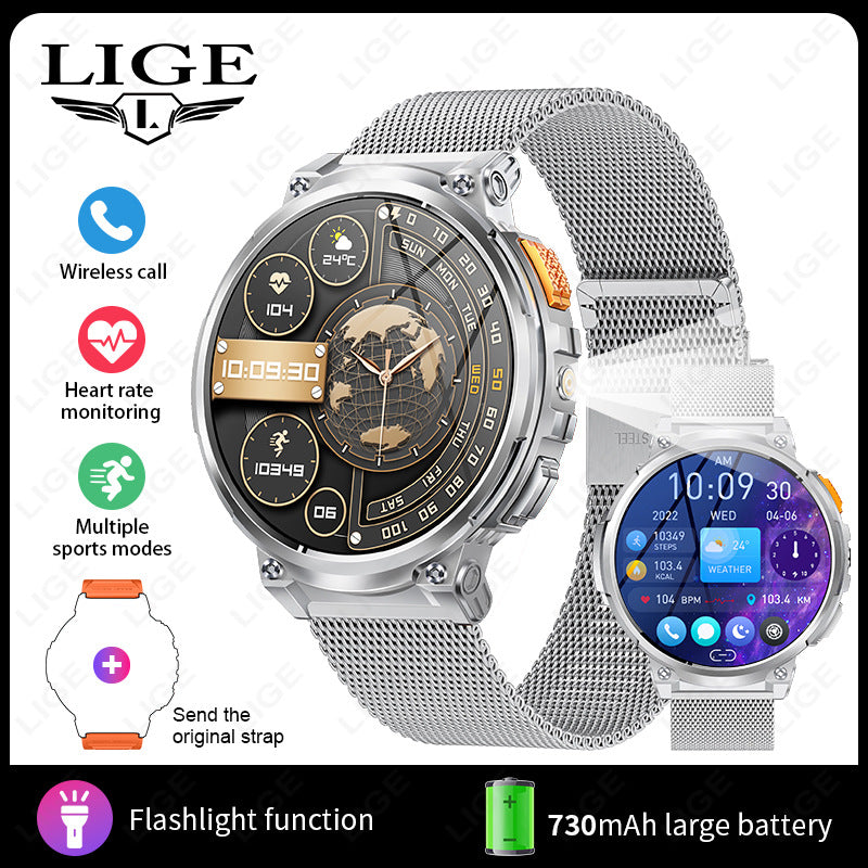 K66 Outdoor Sports Smart Watch with Flashlight for Men, Waterproof Bluetooth Fitness Tracker