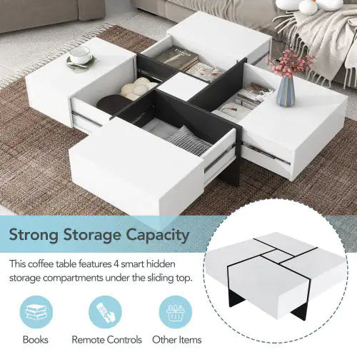 Unique Design Coffee Table With 4 Hidden Storage Compartments