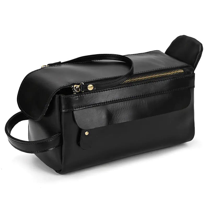 Genuine Leather Retro Wash Bag for Men and Women