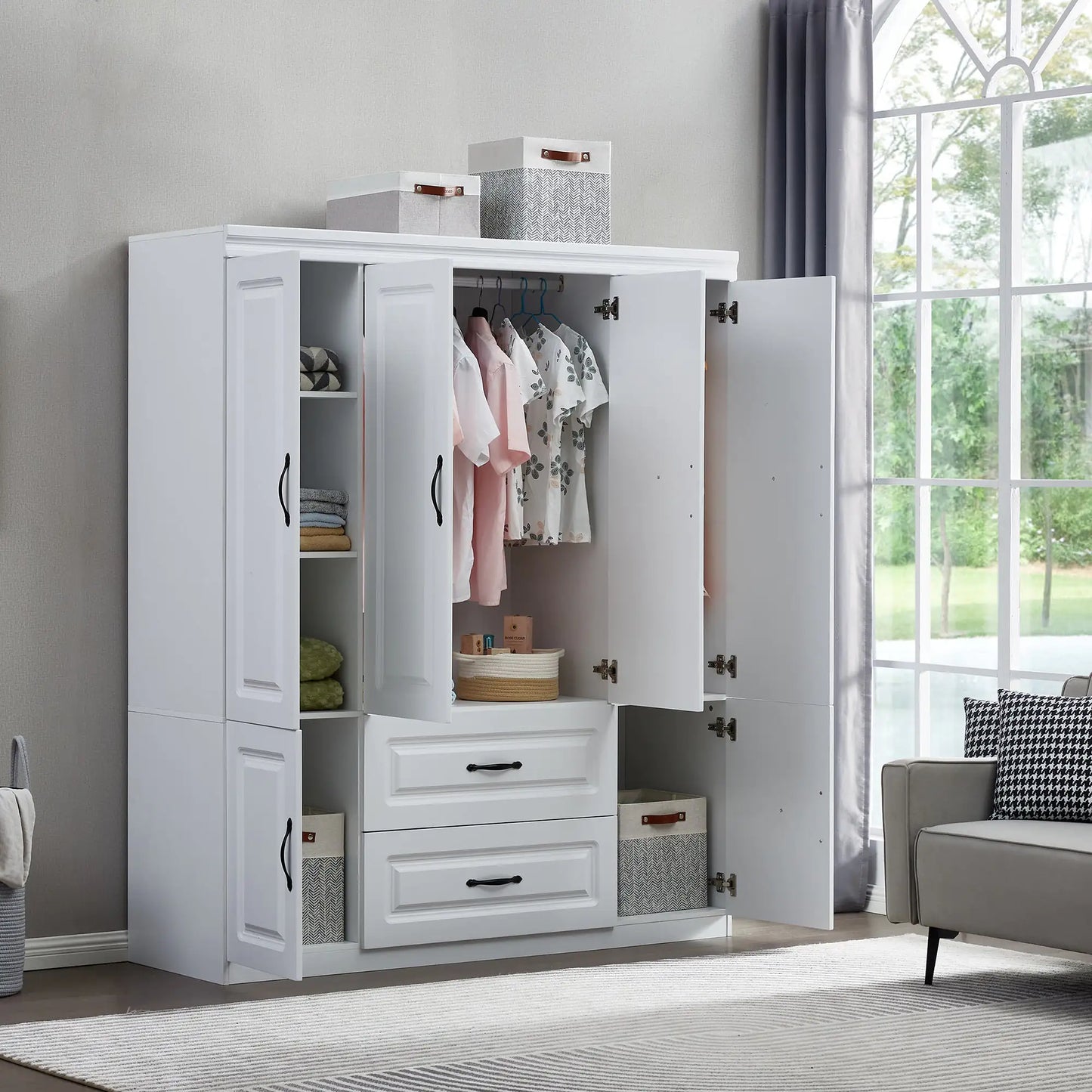 White Solid Wood Wardrobe 74"