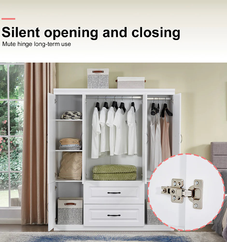 White Solid Wood Wardrobe 74"