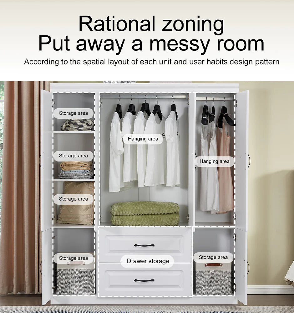 White Solid Wood Wardrobe 74"